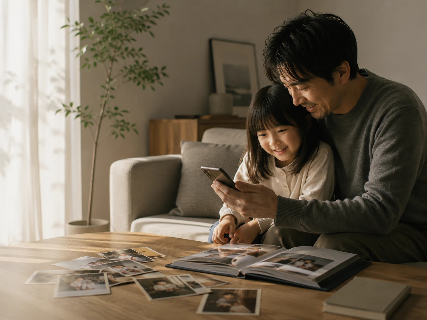 家族が写真や映像の記憶を一緒に振り返る時間